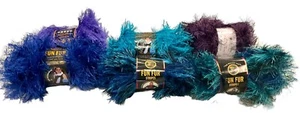 6-Fun Fur Lion Brand Yarn, Sapphire, Plum, Violet, Deep Sea, Turquoise - Picture 1 of 2