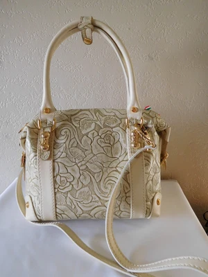 Nuevo Bolso de Mano MARINO ORLANDI Diseñador Italiano Cuero Flor ~ Crema Foto 1 de 4