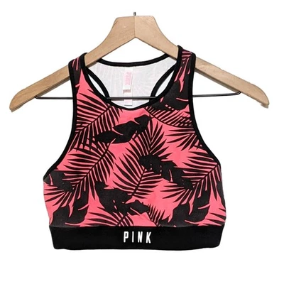 Sujetador deportivo rosa Victoria's Secret para mujer hoja tropical talla M A-C rosa negro VS Foto 1 de 4