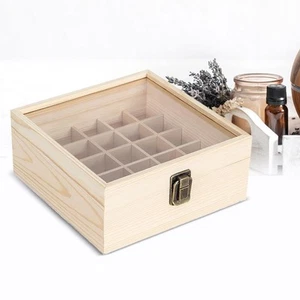 Wooden Storage Box Essential Oil Storage Box Keep Your Oils 25 Grid Organizer - Picture 1 of 7