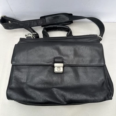 Bolso Maletín Mensajero para Laptop Kenneth Cole New York Cuero Negro De Colección Foto 1 de 4