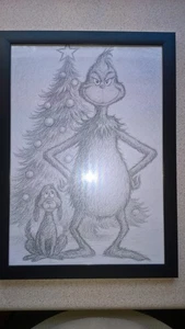 The Grinch  A4 Framed Print pencil sketch drawing - Picture 1 of 1