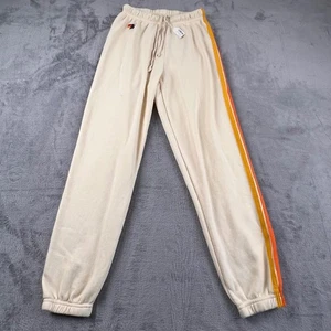 Aviator Nation 5 Stripe Sweatpants Vintage White Rainbow Striped Jogger Pants S - Picture 1 of 16
