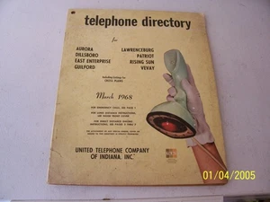 1968 Southern Indiana Telephone Directory - Aurora Lawrenceburg Guilford Vevay++ - Picture 1 of 3