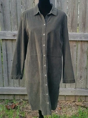 J.Jill Olive Micro Corduroy Button Up Midi Dress Size XL Minimalist  - Image 1 of 4