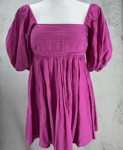 Vestido Abercrombie Fitch XS Emerson Popelina Manga Abullonada Mini Babydoll Y2K Calado - Imagen 1 de 17