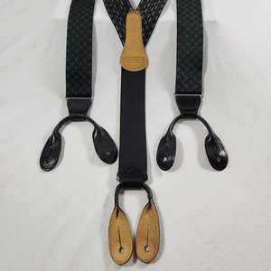 Coach Y-Back Suspenders Braces Forest Green Tan Black Leather Button Fasteners - Picture 1 of 19