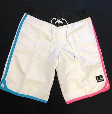 OG Quiksilver Board Shorts + NEO FLY SPARKLING CLEAN BRIGHT WHITE! TRUE SIZE 32 - Image 1 of 4