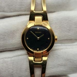 Seiko Ladies Vintage Gold Tone w/ Black Dial Quartz Watch 1N00-0GM0 - Picture 1 of 19