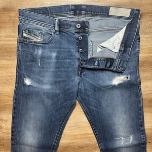 Jeans Diesel Uomo 36x34 Blu Tepphar Slim Carota Elasticizzato Distrutto Rockstar R14J8 - Foto 1 di 14