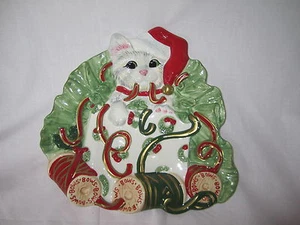 Fitz & and Floyd Christmas Kitty Kringle Canape Plate Cat Kitten NEW in BOX - Picture 1 of 4