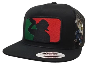 SOMBRERO EL BORRACHO DE MÉXICO MALLA NEGRA LOGOTIPO MEXICANO FEDERAL EL CHAPO GUZMÁN - Imagen 1 de 3