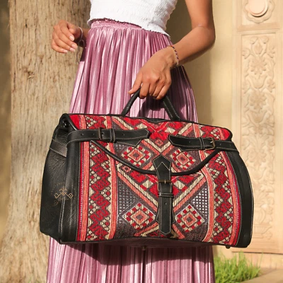Bolso de Viaje Kilim Cuero Negro Alfombra Victoriana Mary Poppins Foto 1 de 4