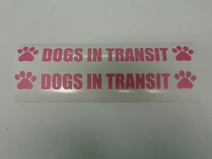 2 x Dogs in transit pink car bumper stickers with paw print / decals van - Picture 1 of 1