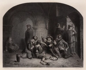 1800er FIRMIN BOUVY SIGNIERTER Gravur in einer gotisch-gewölbten Gemeinschaftszelle GERAHMT COA - Bild 1 von 3