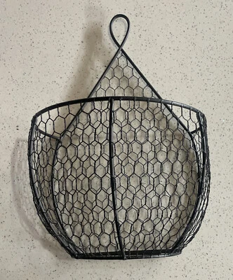 black Wall Hanging Metal Chicken Wire Fruit Vegetable Produce Baskets - Image 1 of 4