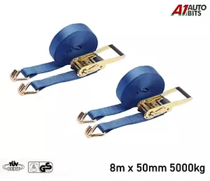 2 X 5 toneladas carga pesada 8 metros X 50 mm trinquete correa de sujeción camión correa de amarre pickup - Imagen 1 de 10