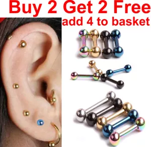 Forward Helix Cartilage Stud Tragus Ear Stud Surgical Steel Bar Ball Daith Lobe - Picture 1 of 7