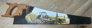 Pintura al óleo original sobre una sierra de mano antigua camión agrícola antiguo en un campo firmado - Imagen 1 de 10