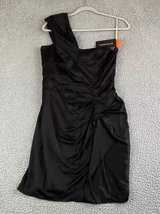 Karen Millen One Shoulder Party Event Satin Mini Dress Black US 8 / UK 12 NWT - Picture 1 of 7