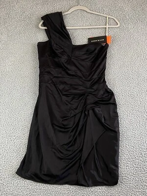 Mini Vestido Karen Millen Un Hombro Fiesta Evento Satinado Negro EE. UU. 8 / REINO UNIDO 12 NUEVO CON ETIQUETAS Foto 1 de 4