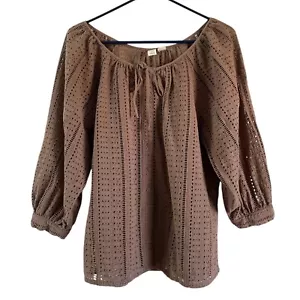 Joie Baumwolle bestickt Ösen Pilz Boho Tunika Top Knopfleiste Größe Medium - Bild 1 von 10