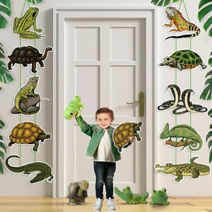 Reptil Geburtstag Party Deko - 10 Stück Sumpf Tür Banner, Dschungel Tiere Li - Bild 1 von 7