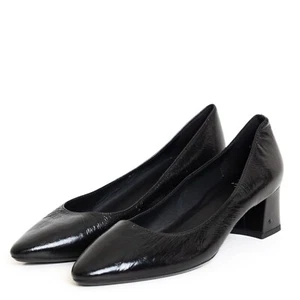 Aquatalia Pasha Heels Size 8.5 Black Block Heel Leather Pointed Toe Pumps Italy - Bild 1 von 18