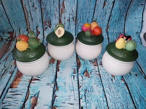 Ceramic Kitchen/Preserve Pots with Unglazed Lids, Fruit Design Embellishments - Picture 1 of 6