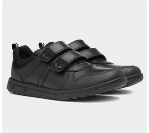 Hush Puppies - Boys Size 1 - Baltimore Black Leather School Shoes, Easy Close - Picture 1 of 5