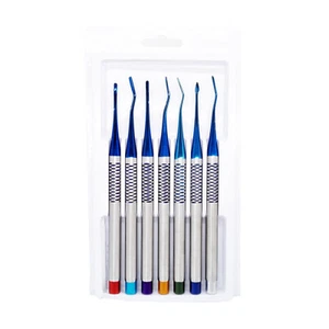 Juego de 7 instrumentos de relleno compuestos restauradores dentales recubiertos de color azul - Imagen 1 de 7