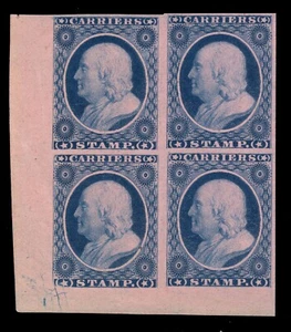 MOMEN: US BRIEFMARKEN #LO3 PLATTENRISS LOKALER TRÄGERBLOCK UNGEBRAUCHT LOT #82325* - Bild 1 von 2