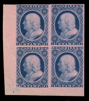 MOMEN: US STAMPS #LO3 PLATE CRACK LOCAL CARRIER BLOCK UNUSED LOT #82325* - Image 1 of 2