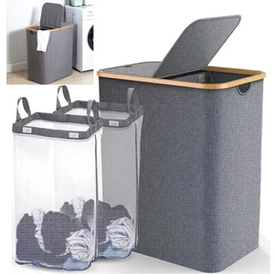 Wäschekorb m. Deckeln 150L Faltbare Wäschesammler 2 Fächer Wäschebox Wäschetruhe - Bild 1 von 16