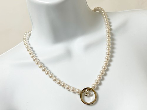 Collana CHANEL Perla Metallo Oro Bianco Scatola 50 58cm Borsa Portaoggetti Donna Autentica