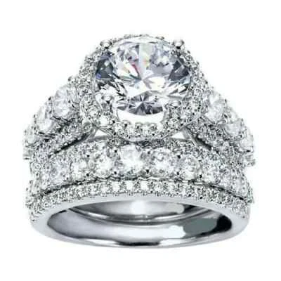 4.30Ct Round Cut Lab-Created Diamond Halo Engagement Ring Sets 14K White Gold FN - Image 1 of 4