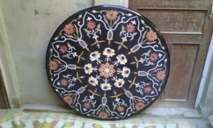 30'' Black Marble Coffee Dining Table Top Inlay Round Pietra Dura Decor room G1 - Picture 1 of 3