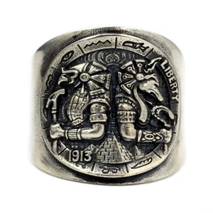 925 sterling silver handmade Egyptian pyramids Horus Anubis Wandering coin ring - Picture 1 of 24