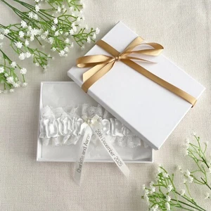 Personalised Garter - Ivory with Gold Text - Wedding Bride Lace Hen Party - Picture 1 of 4