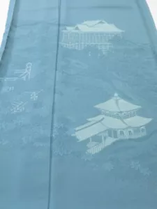 4J03z100 Kimono Japonés Tela de Seda Kiyomizudera Azul Marino Opaco 45.7x17.7 - Imagen 1 de 6