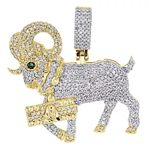 10K Yellow Gold Diamond GOAT Greatest Of All Time Pendant 1.15" Charm 6/7 CT. - Picture 1 of 6