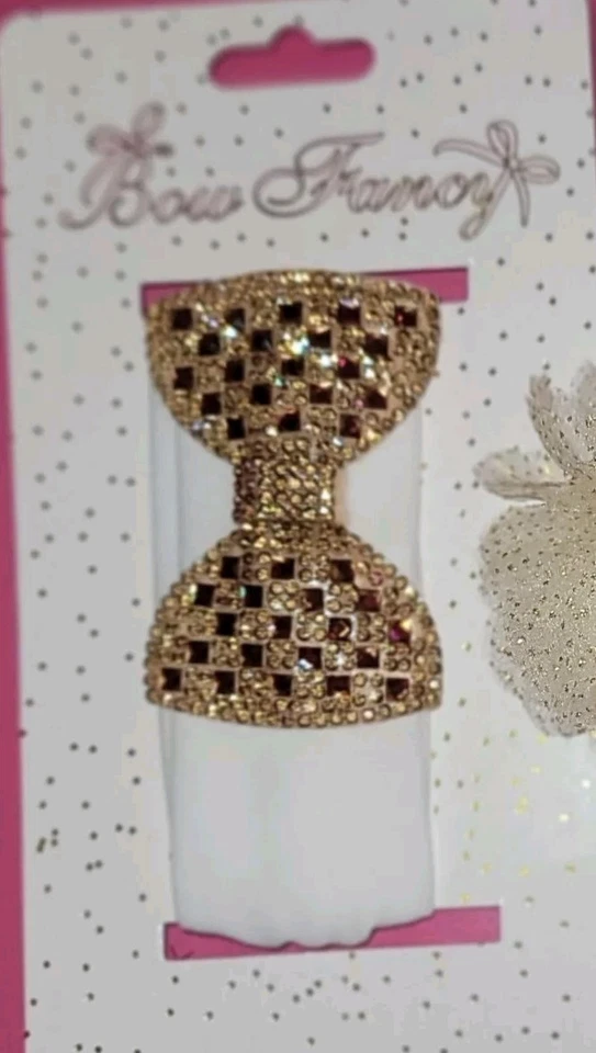 Diadema de bebé blanca con lazo de diamantes de imitación dorada de lujo nueva con etiquetas Foto 1 de 1
