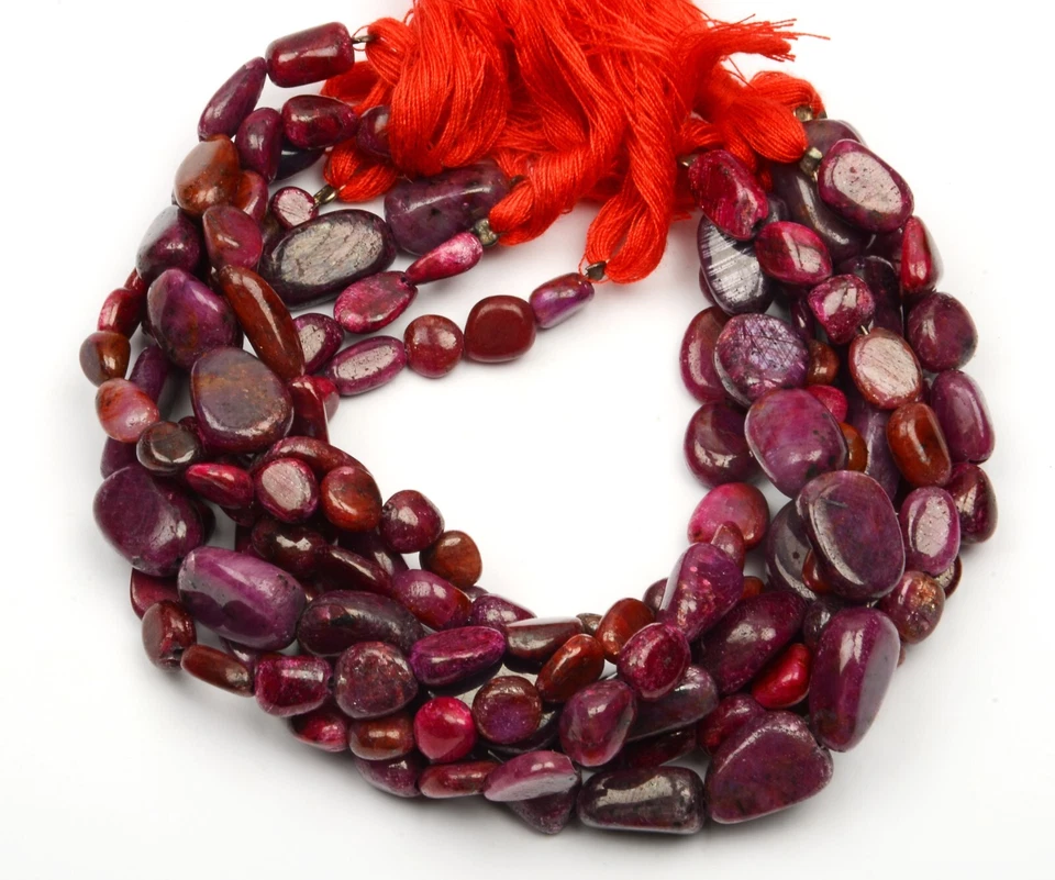 Natural Ruby Beads 8 Inch Strand 5x8-8x11 MM Gemstone Beads Smooth Nugget Shape - Image 1 of 4