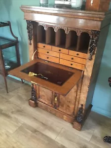 A VERY FINE QUALITY ANTIQUE,BURR WALNUT BUREAU ABATTANT CABINET CIRCA 1870. - Picture 1 of 19