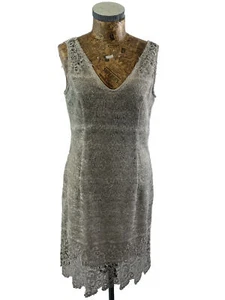 APANAGE DRESS 10 GREY Lace Top Cotton Lining Sheath V Neck Midi NEW BNWT RRP£180 - Picture 1 of 18