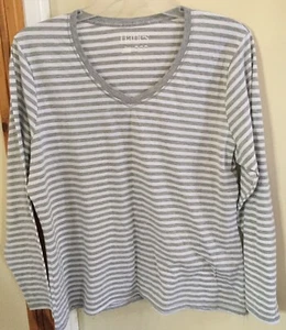 Hanes 2xl Plus Woman’s Long Sleeve Shirt Grey White Striped. Xxl Plus Woman’s - Picture 1 of 3