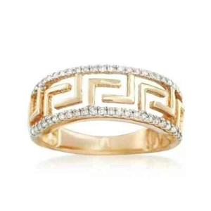1.50 Ct Round Cut Real Moissanite Greek Key Women's Ring 14k Yellow Gold Plated - Picture 1 of 6