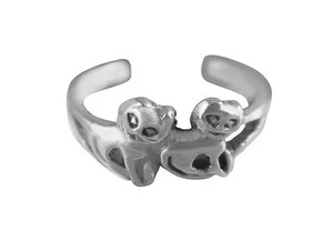 925 Sterlingsilber süßes Paar Zwilling schöne Katzen Kätzchen verstellbar rosa Zehenring - Bild 1 von 1