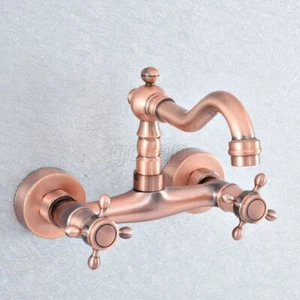 Antik Rot Kupfer Wandmontage Küche Bad Spüle Wasserhahn Heiß Kaltwasserhahn - Bild 1 von 8