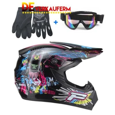 PAV 3Stuck / Set Integralhelm+Cross Brille+Handschuhe Helm Fur Motorrad, Fahrräder